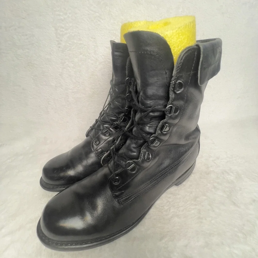 Addison Shoe Co Boots Mens 10 Black Leather Combat Zip Lace Up Military Work